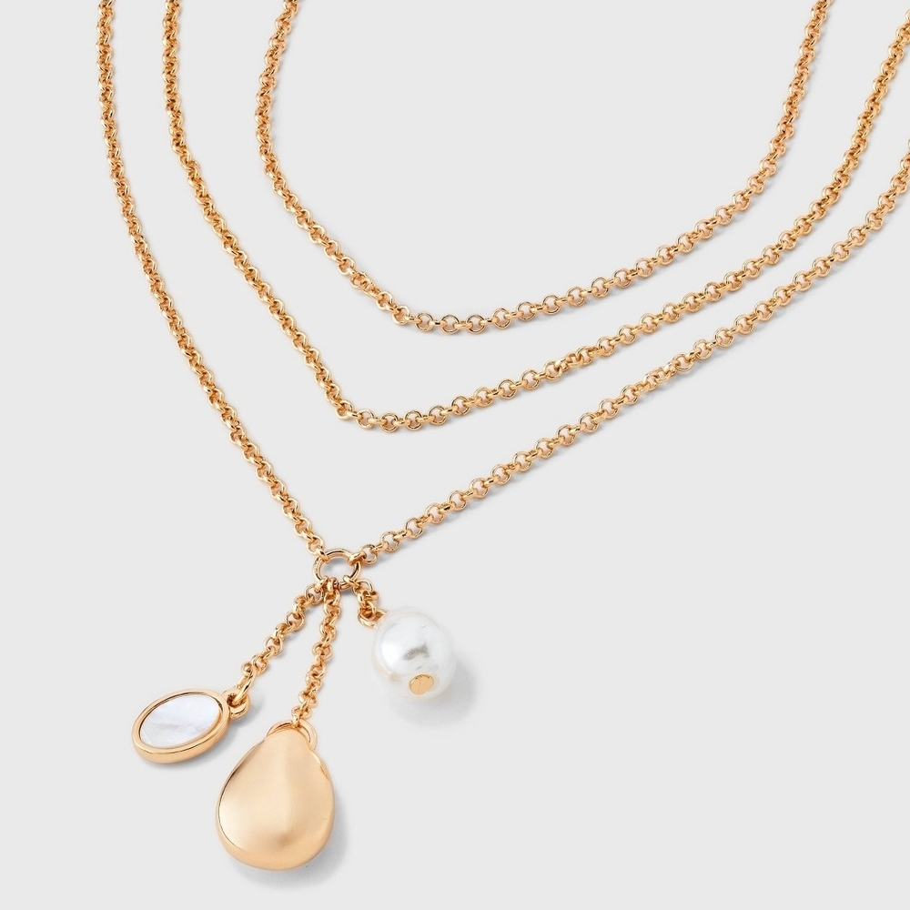 a new day Gold Triple Layer Necklace with Pearl